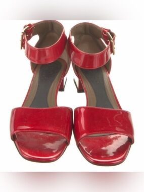 Marni, Red Patent Leather Ankle-Strap Block Heel Sandals - Women-36.5-37